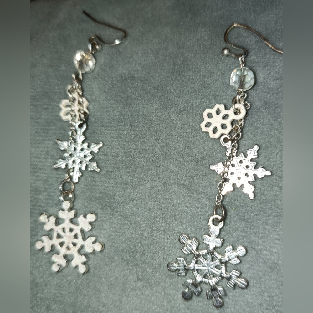 Christmas earrings, silver-tone